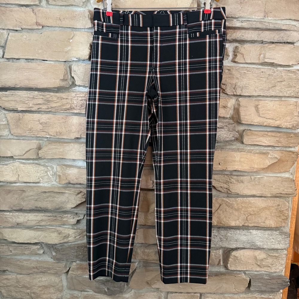 Banana Republic Sloan Black Plaid Slim Fit Ankle Pants Womens 10 Rust Orange